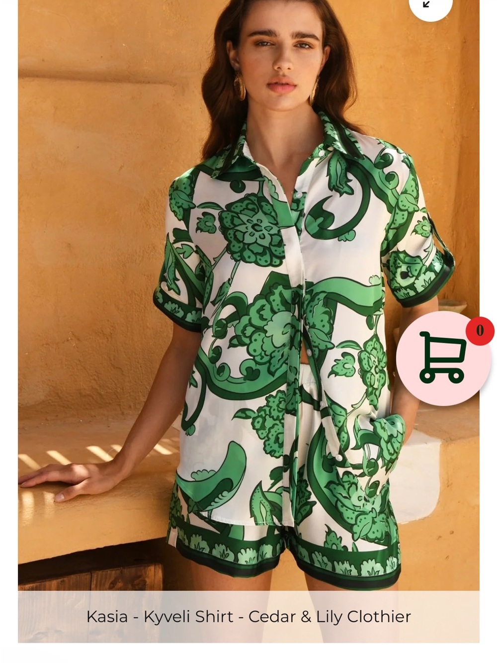 Kasia Kyveli Floral Button-Up Shirt in White & Green size xs